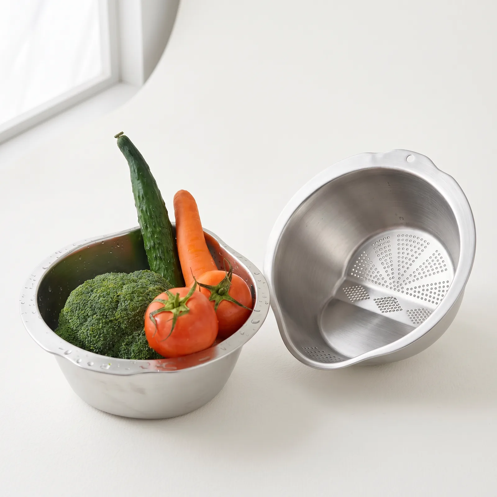 Slanted Bottom Drain Bowl Versatile Colander